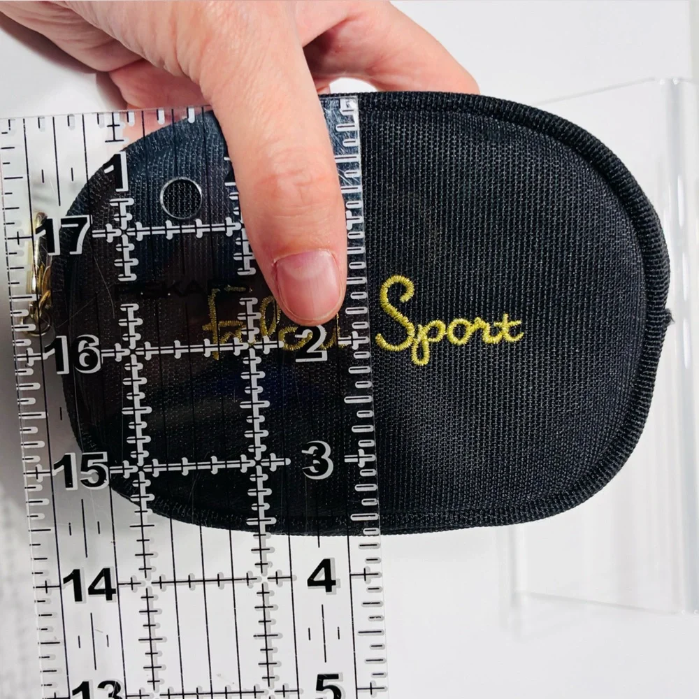 Vintage Carlos Falchi Sport Black Zippered Pouch Gold Embroidered Logo 2x5x3.5